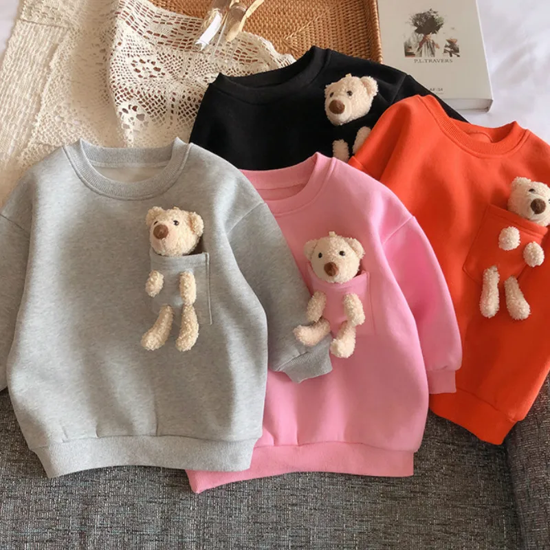 Tops Kids Fleece Candy-Color Girls Fashion Winter Bear Warm Autumn New-Arrival