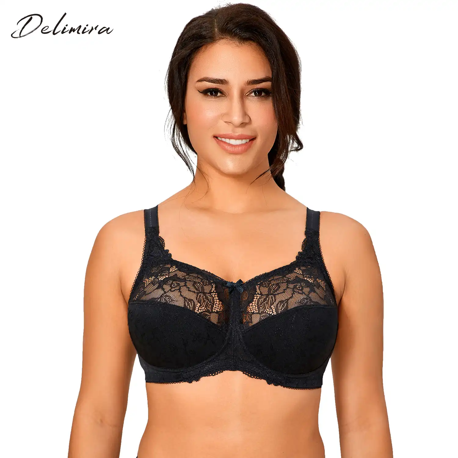 Delimira Womens Lace Minimiser Plus Size Unlined Full Coverage Underwire Bra