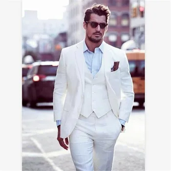 

New Classic Men’s Suit Smolking Noivo Terno Slim Fit Easculino Evening Suits For Men Groom Wedding White Prom Party