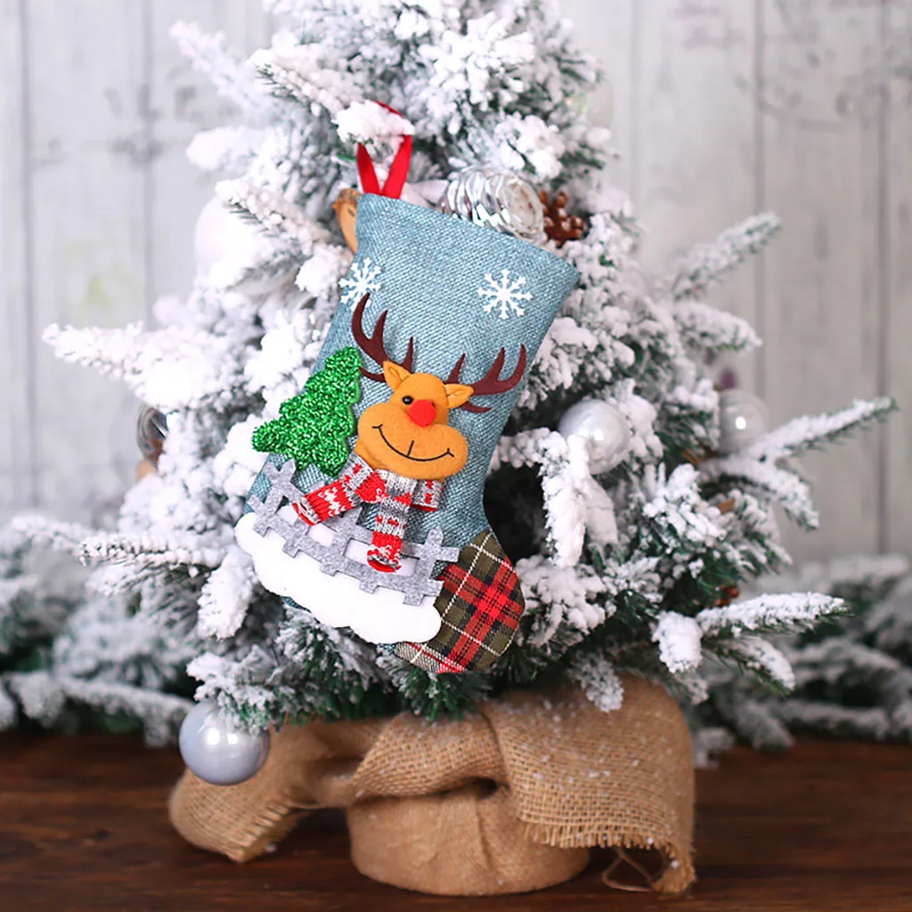 KLV, Рождественская елка, подвесные вечерние украшения, носок для Санты, подарочные сумки для конфет, милый мешок для подарков для детей, каминная елка