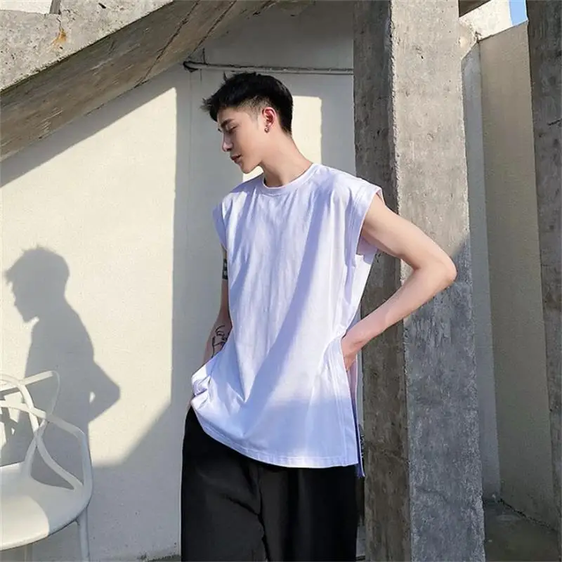 

Men's T-shirt European American summer coat side open top casual vest men's loose sleeveless T-shirt Yamamoto style trend