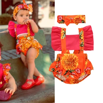 

Newborn Baby Girl Clothes Sunflowers Print Flower Ruffle Sleeve Romper Jumpsuit Headband 2Pcs Outfits Sunsuit Summer Set