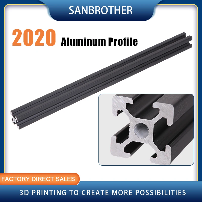 2020 European Standard Anodized Aluminum Profile Extrusion 100mm - 800mm Length Linear Rail 500mm for CNC 3D Printer 1PC BLACK