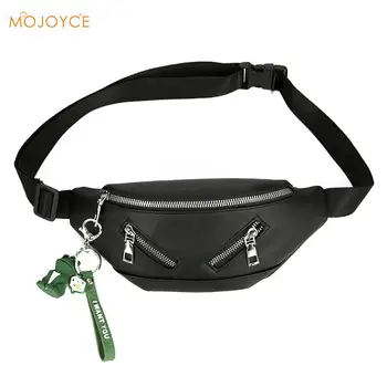 

Women Leather Fanny Chest Bag Classic Texture Delicate Design Chic Zipper Belt Purse Animal Pendant Crossbody Packs