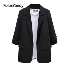 Office Lady Blazers Women Spring Coats Plus Size XXXL Slim Three Quarter Sleeve Blazers Black SWM1399