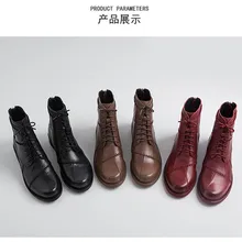 women boots genuine leather winter motorcycle shoes new brand design ankle vintage shoes lace up zipper shoes woman