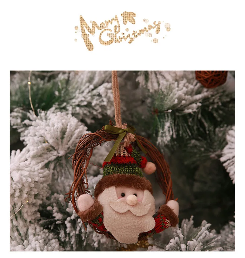 Милый Рождественский венок Санта-Клауса из ротанга, украшение снеговика, Рождественская гирлянда, вечерние украшения на Рождество, украшение для дома