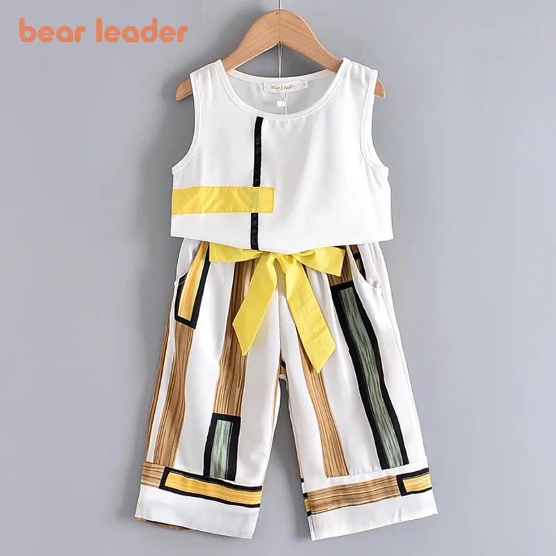 Girls T-Shirt Pants Clothing-Sets Bear Leader Summer Sleeveless Fashion Casual 2pcs