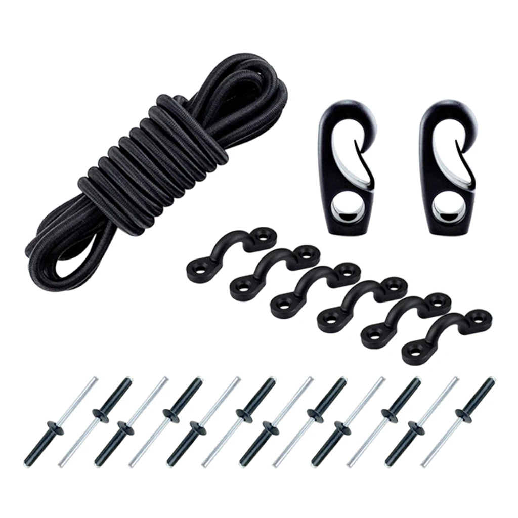 Kayak Bungee Kit 2.5m Cord, 6 Padeyes, 2 Bungee Cord Ends, 12 Rivets 