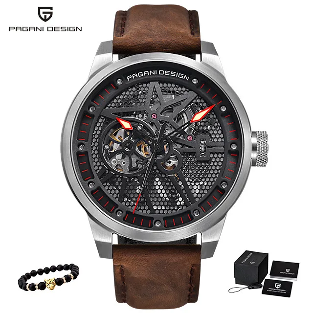 L-silver red Модный Роскошный бренд Pagani кожаный Tourbillon часы Автоматические Мужские часы Мужские механические стальные часы Relogio Masculino+ коробка - Цвет: L-silver red