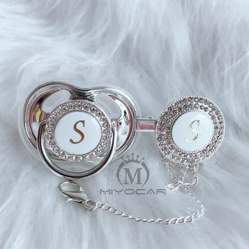Шикарные имя инициалы Буква S Элегантный Серебряный BLING соска и соска клип BPA бесплатно пустышка bling уникальный дизайн SGS pass LS - Цвет: LS-9-1  0-6M