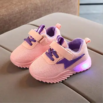 

New Children Luminous Shoes Boys Girls Letter Sport Run Sneakers Casual Shoes Fashion Kids Mesh Sport Girl Led Light Shoes