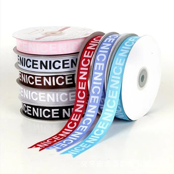 

5Yards 20mm "Nice" Printed Grosgrain Ribbon Solid Color Letters Print Ribbon For Christmas DIY Gift Packing Wedding Crafts