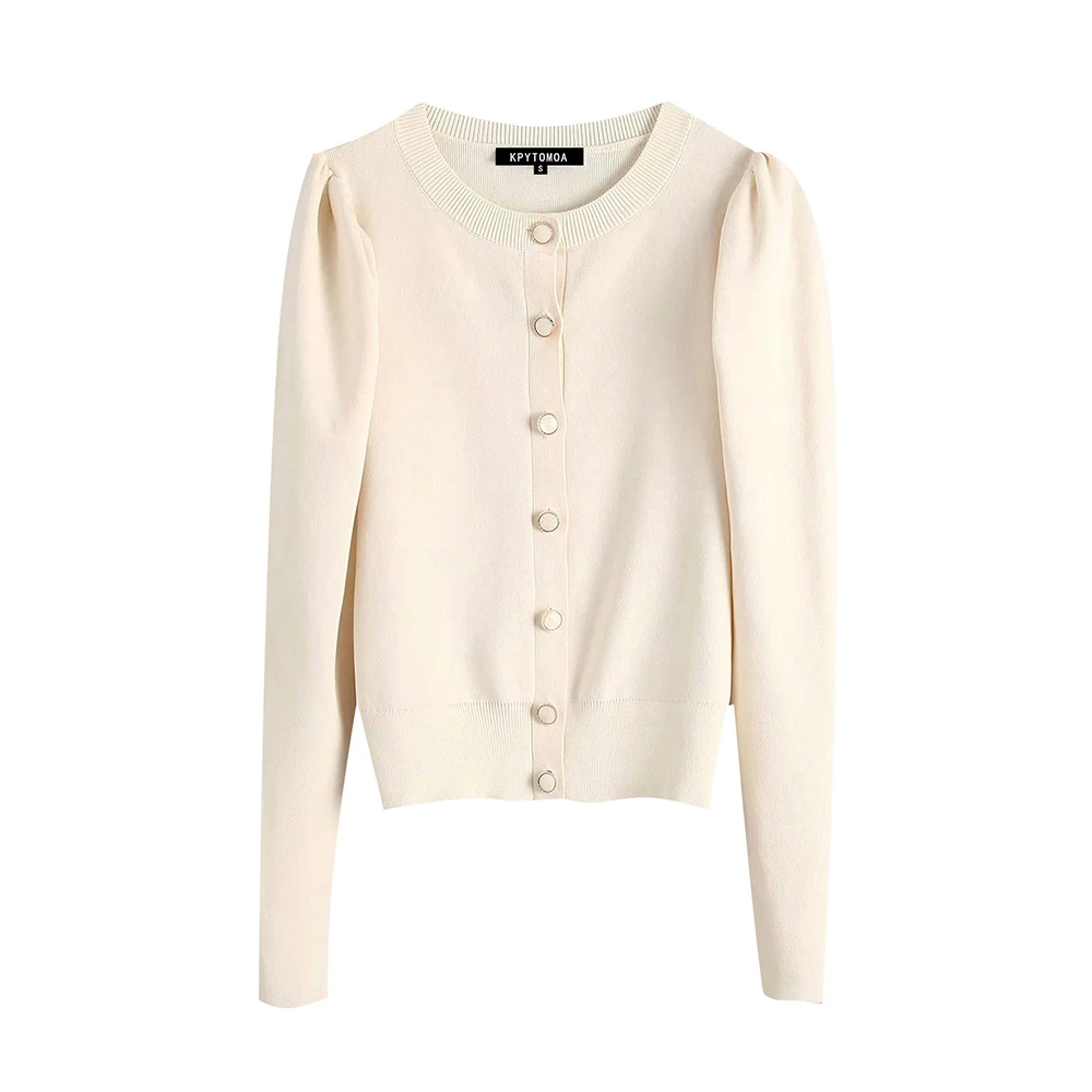 

vintage stylish buttons knit cropped jacket coat casual casaco feminino women 2019 fashion o neck puff sleeve ladies outerwear