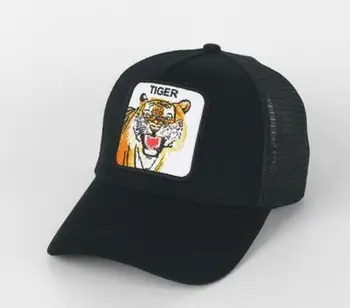 

2019 New Summer trucker cap mesh snapback hip hop hats for men embroidery baseball cap Tiger - black