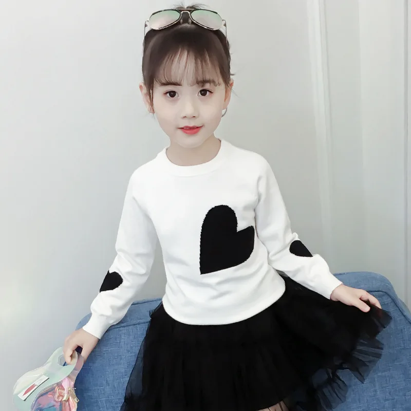 

Childrenswear 2019 Autumn And Winter New Style Girls Korean-style chao yang Gas Heart Sweater Middle And Large Children Base Swe