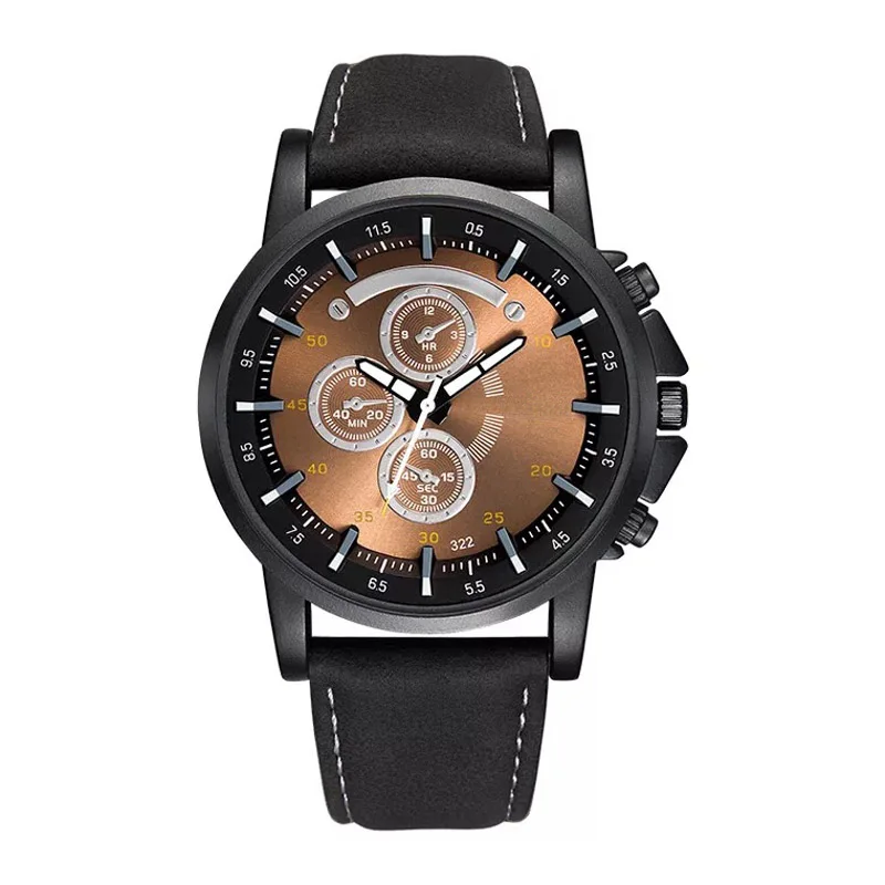 Новые модные мужские часы, мужские модные спортивные часы с кожаным ремешком, Кварцевые спортивные наручные часы с браслетом, комплект из 2 предметов, коробка