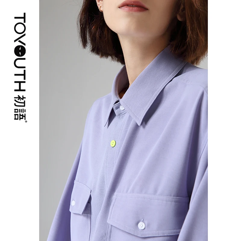 Toyouth осенние однотонные рубашки с длинными рукавами женские двойные карманы женская блузка Офисная Рабочая Рубашка