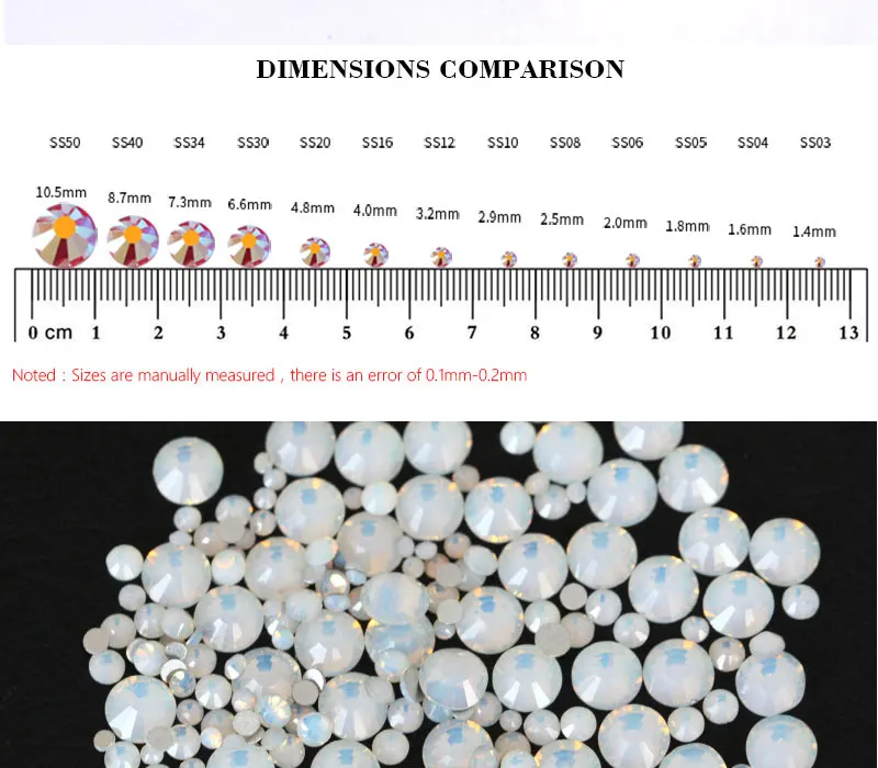 Ss3-ss34 белый опал 3D дизайн ногтей Стразы зеркальная стеклянная СТРАЗА Кристалл Стразы, не горячая фиксация для ногти "сделай сам" H0007