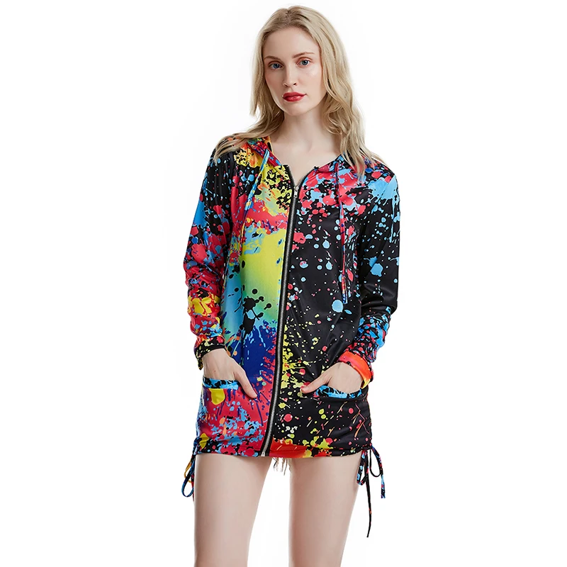 Women Print Jackets Colourful Tie Dyeing Harajuku Coat Spring Autumn Long Sleeve Basic Plus Size Biker Outwear Female | Женская одежда