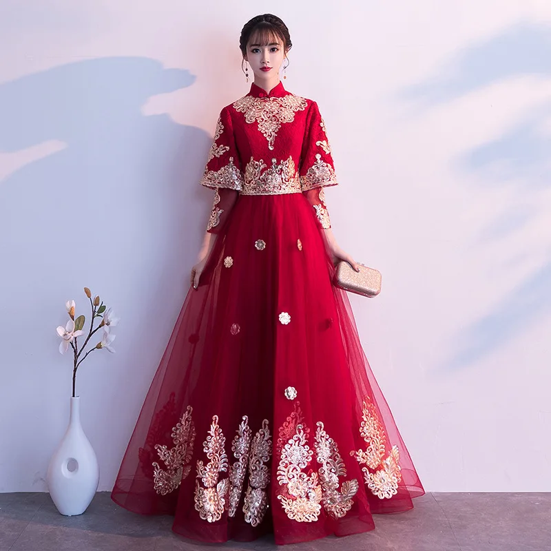 

Vestido De Formatura Bride 2020 New Wedding Cheongsam Evening Dress Long Sleeve Show For Pregnant Women And Belly Covering For