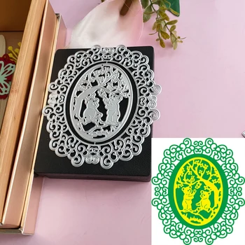 

2PCS Ellipse Bear Lace Photo frame background Metal cutting Die DIY scrapbook Photo album Decoration Card