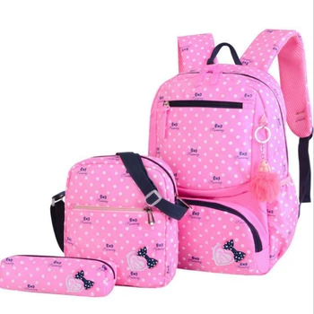 

2019 new bag 3pcs/set children girl backpack cute dot bow print student backpack shoulder bag