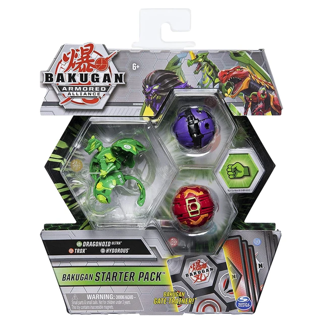 Bakugan Starter Pack Saison 1.5 – Modèle 28 (Solid) – 3 Bakugan, 6 Bakucores, Cartes – Dès 6 Ans