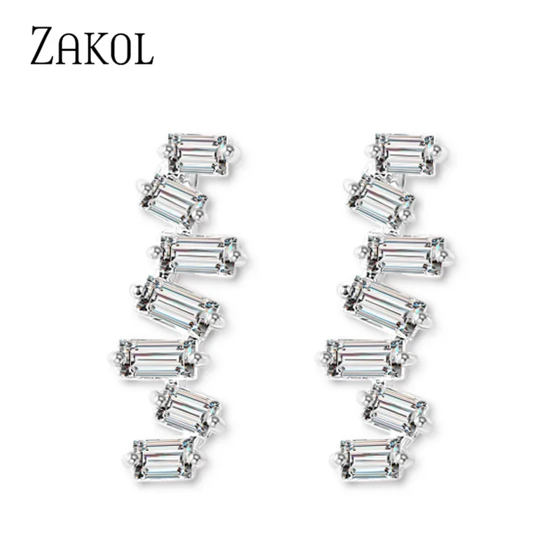ZAKOL новые трендовые квадратные циркониевые молнии ЭКГ графические Висячие серьги для женщин Званый ужин подарок на день рождения ювелирные изделия FSEP2023 - Окраска металла: White