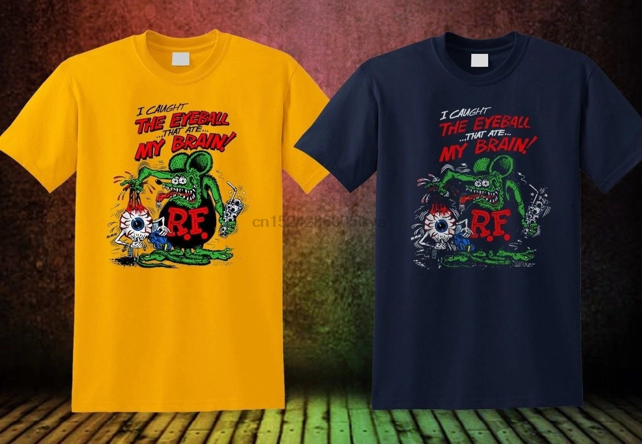 Rat Fink I Caught The Eyeball T-Shirt YellowNavy Blue Short Sleeve Tee Shirt |