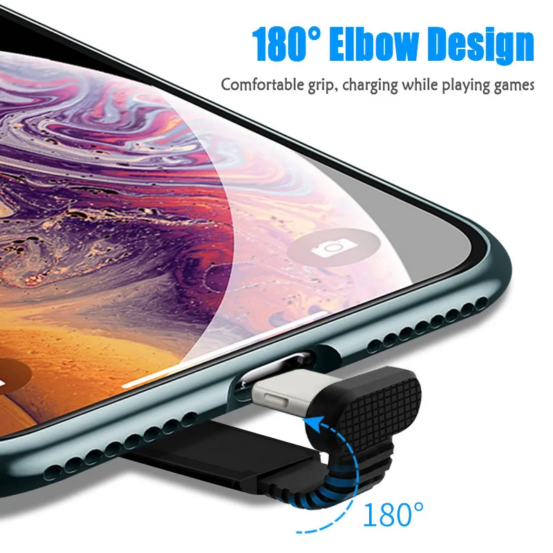 2.4A Fast Charging Type C USB Cable 180 Degree Game Cord for Samsung S10 S9 S8 Mobile Phone Pubg Gaming Wire for Xiaomi Huawei