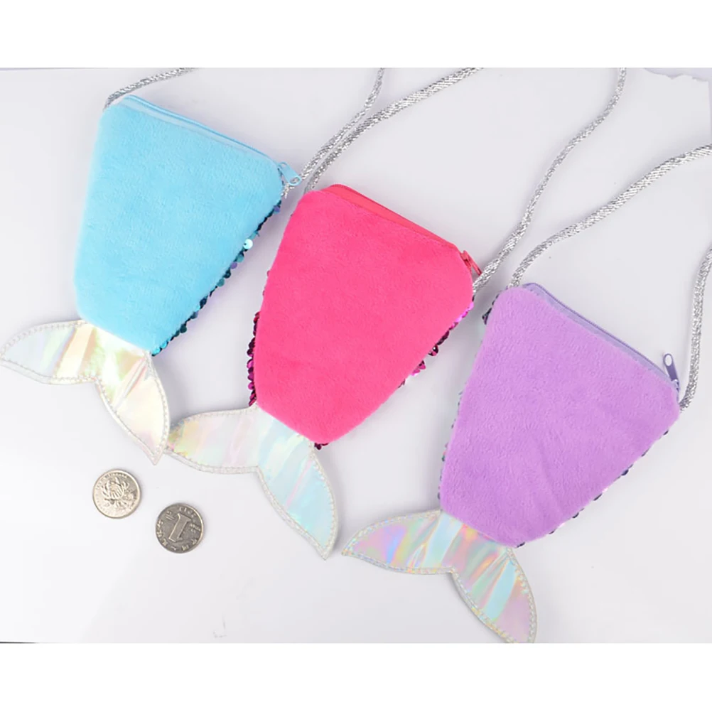 Kids Purse Mermaid Tail Style 6Pcs Small Mini Coin Purse Sequin Crossbody Satchel Mermaid Wallet Bag Purse Card for Girls