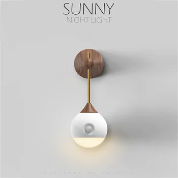 

Induction Night Light Corridor Bathroom Bedroom Intelligent Bedside Lamp Wall lamp Modern Bedroom Lamp Simple Study Light Wood