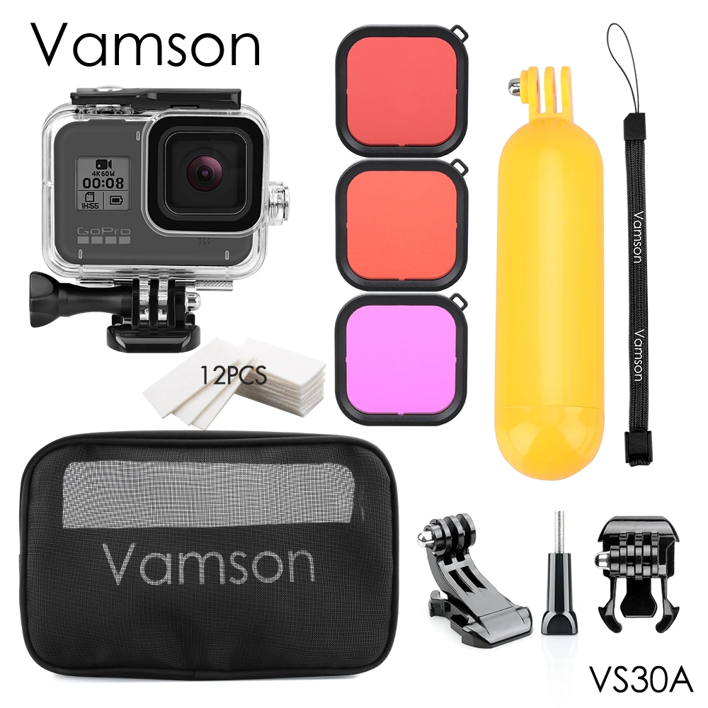 Vamson для GoPro Hero 8, черная Экшн-камера, водонепроницаемый корпус, чехол для GoPro, аксессуары, Сетчатая Сумка, плавучий фильтр для GoPro, VS30 - Цвет: VS30A