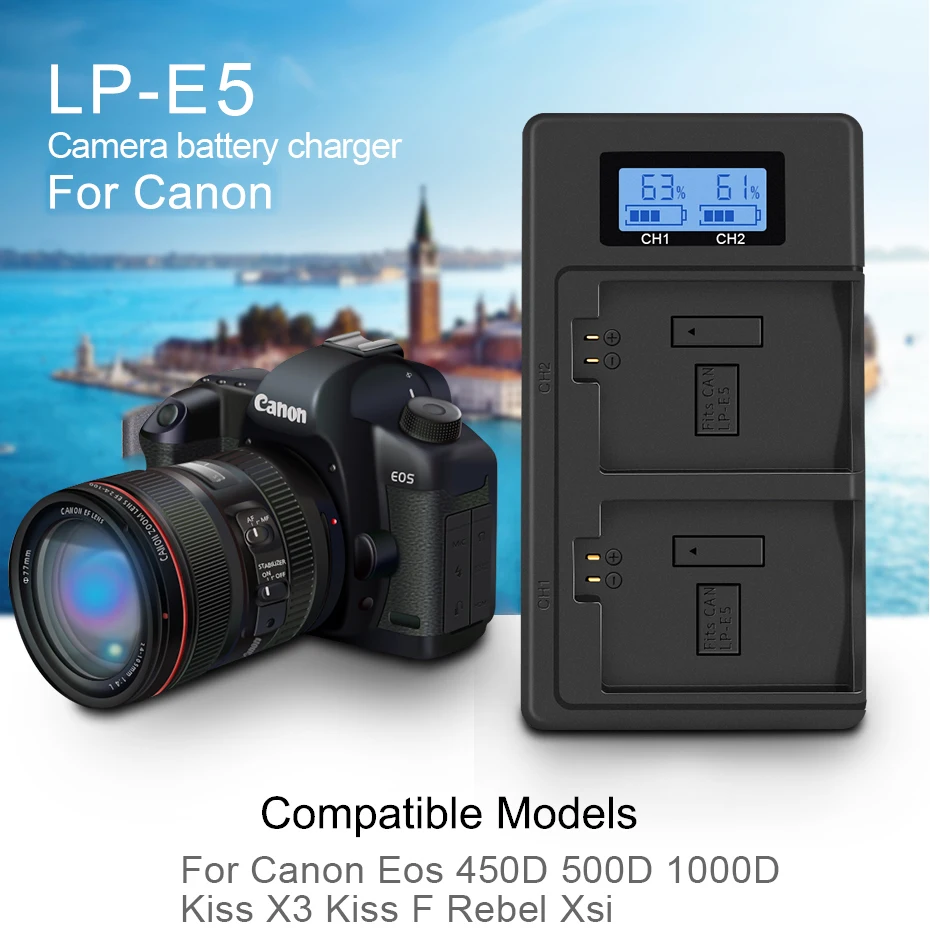 PALO LPE5 ЖК USB Смарт быстрое зарядное устройство двойной слот для Canon камера батарея LP-E5 LP E5 EOS 450D 500D 1000D Kiss X3 Kiss F Rebel Xsi