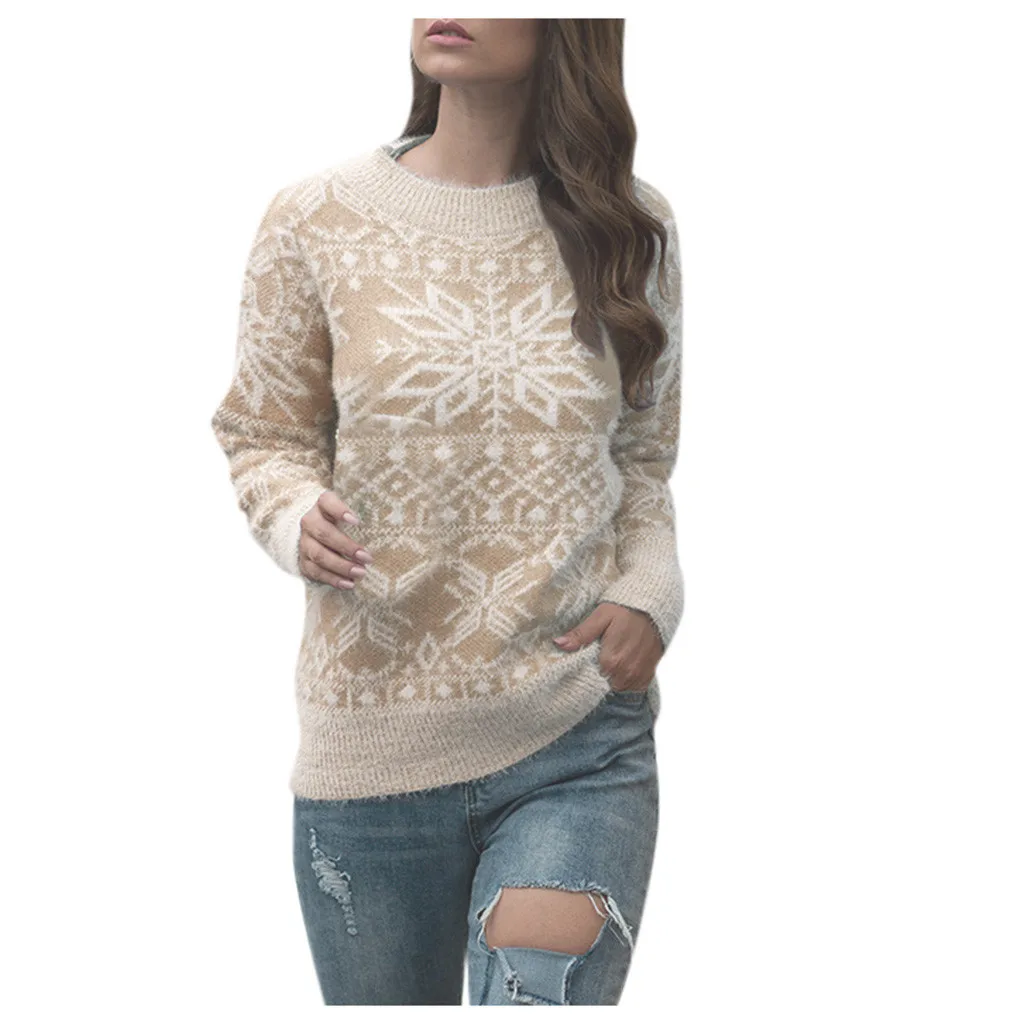 

Jaycosin Fashion Autmn Winter Women Casual Loose O-Neck Christmas Tree Sweater Long Sleeve Leisure Pullover Knitwear Blouse 17#4