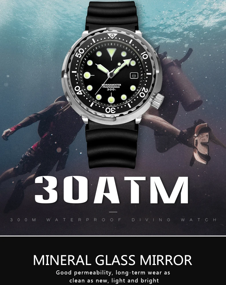 Addies Top Brand Luxury Mechanical Men Watches 300m Diver Ceramic Bezel Sapphire Glass Stainless Steel Luminous Automatic Watch