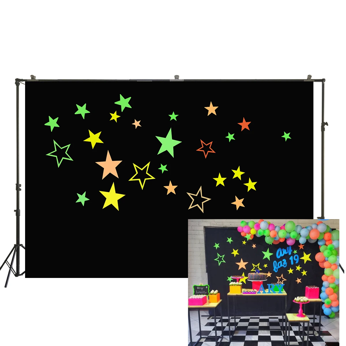 

custom neon party Backdrop colorful glow stars background banner newborn teens birthday baby shower Photo poster wall decoration