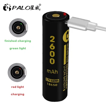 

PALO USB 3.7V 18650 2600mAh Li-ion USB Rechargeable Battery For flashlight With LED Indicator Light DC-Charging