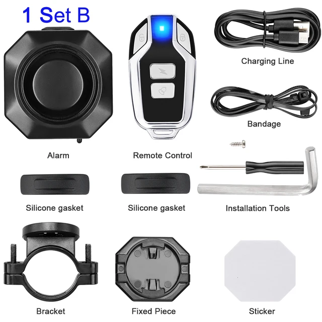 Elecpow Wireless Waterproof Bike Vibration Alarm USB Charging  Remote Control Motorcycle Electric Bicycle Security Burglar Alarm 1 Set B