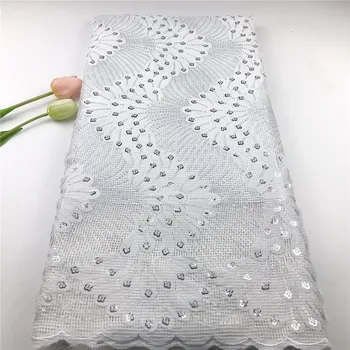 

2020 Latest White Color Sequins Lace Fabrics French Mesh Lace Fabric High Quality Sequence Fabrics Nigerian Net Lace for Wedding