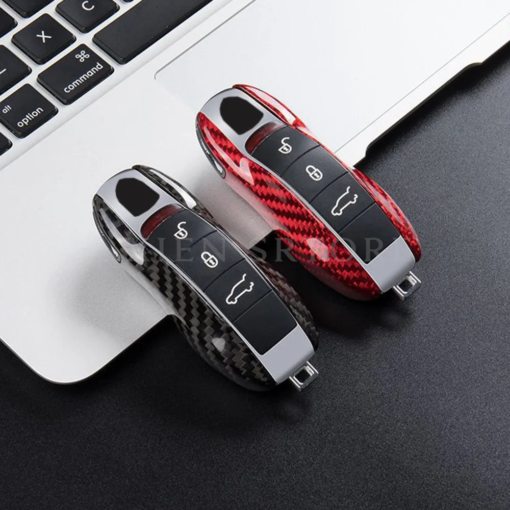 Luxury 100 Carbon Fiber Car Remote Smart Key Case Cover Shell Holder Fit For Porsche Cayenne