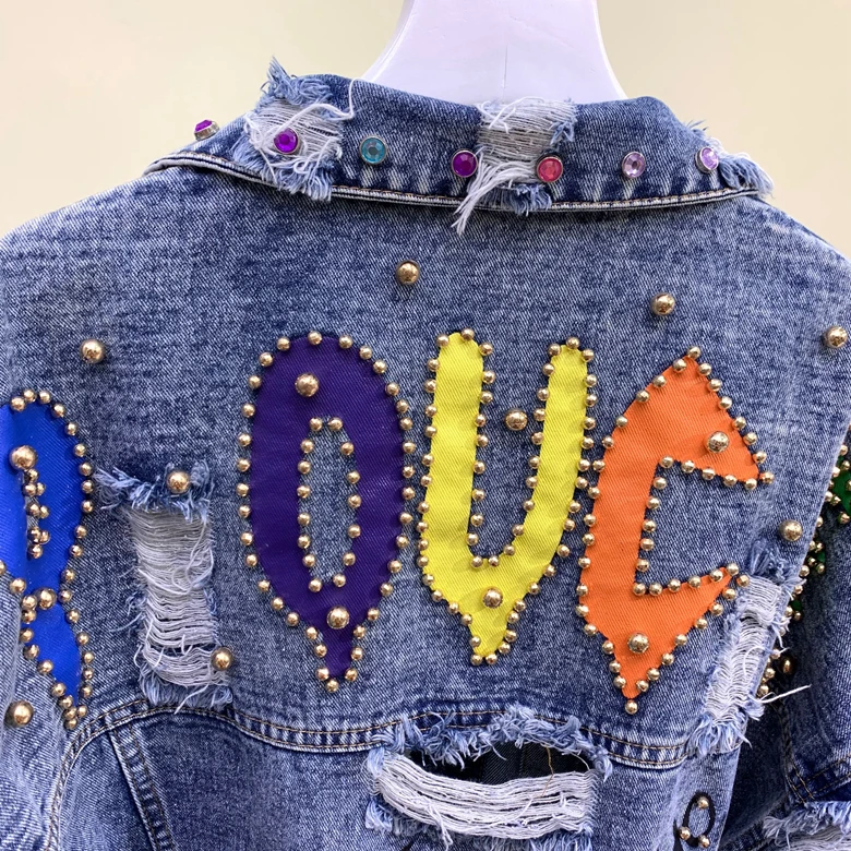 Greatest Street Denim Jacket for Women 2019 Autumn New Graffiti Cowboy Short Coat Female Personality Hole Ri