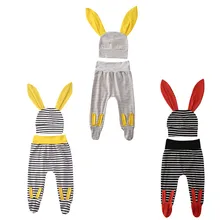 Милые полосатые наряды для новорожденных мальчиков и девочек; штаны; шапка с длинными ушками; комплект из 2 предметов