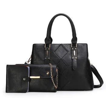 

Europe style high qualuty women leather handbag solid zipper handbag ladies office clutch retro composite bags 3-piece bag set