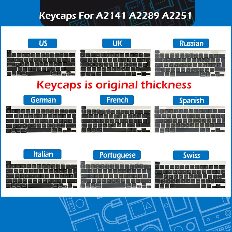 

50set Original New A2141 A2289 A2251 keys Keycaps Azerty For Macbook Pro Retina 13" 16" Keyboard Repair 2019 2020