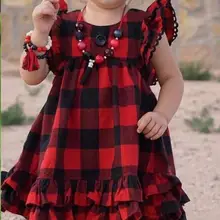 Цена, рождественское черное кружевное клетчатое платье для девочек с буйвола, объемное платье с оборками и рукавами на пуговицах