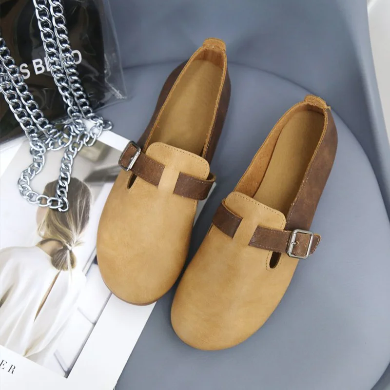 beige yelllow Женская Осенняя обувь из искусственной кожи с пряжкой на плоской подошве; женская модная повседневная обувь без застежки; женский мокасин; удобная обувь; Новинка года - Цвет: beige yelllow