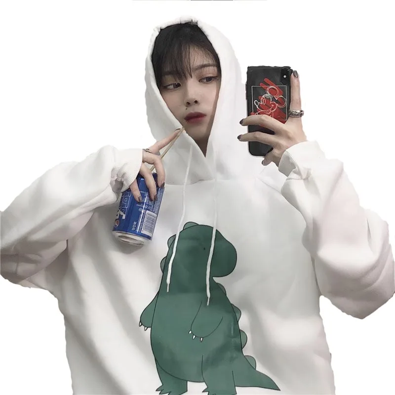 

2019 Fashion Hooded Sweatshirts Women Long Sleeve Loose Women Pullovers Korean Version Plus Velvet Solid Sweatshirt