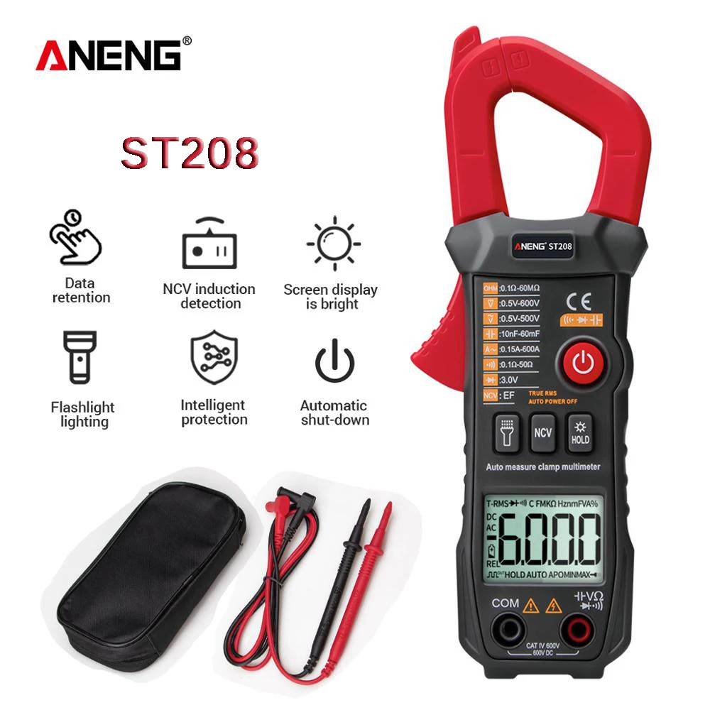St208 Digital Clamp Meter Multimetro Car 6000 Conteggi Ac/Dc Misuratore Di Corrente Transistor Tester Voltimetro Amperimetro Test